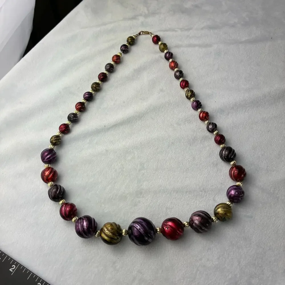 Fun Holiday Statement Necklace Colorful Jewel Earth Tones Ornament Looking Beads